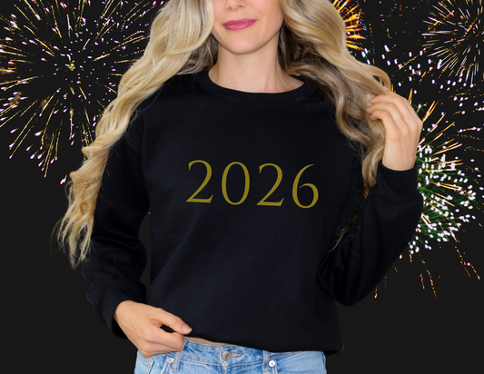 Midnight 2026 Sweatshirt | Black & Gold Winter Crewneck – Heart & Havoc