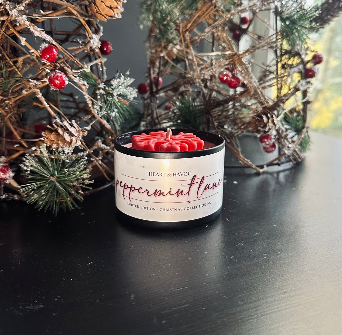Peppermint Lane Candle | Handmade Peppermint Vanilla Soy Candle – Heart & Havoc Holiday Collection