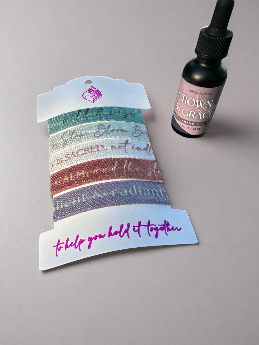 Crown & Grace Mini Ritual Set – Hair Oil & Affirmation Ties