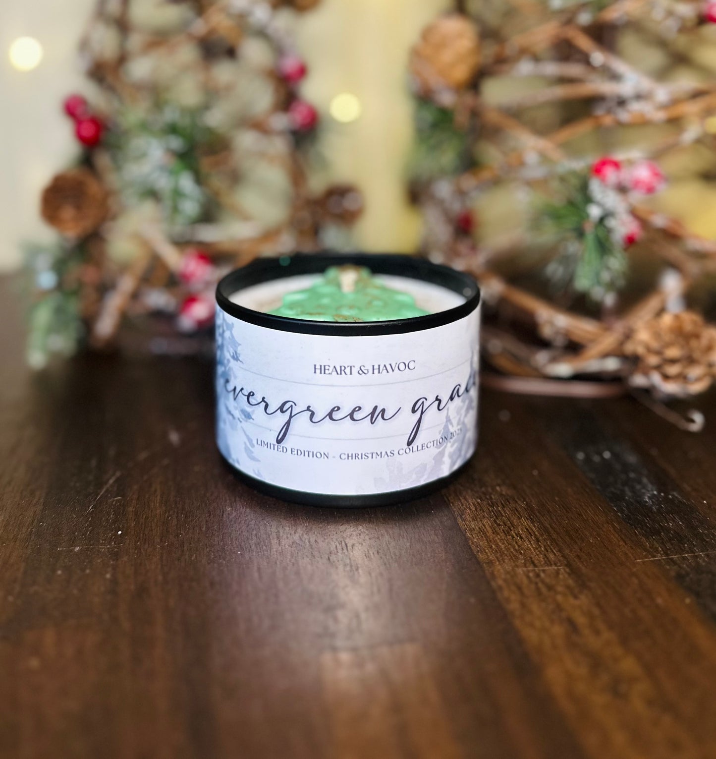 Evergreen Grace Candle | Cedarwood & Balsam Vanilla – Heart & Havoc Holiday Collection