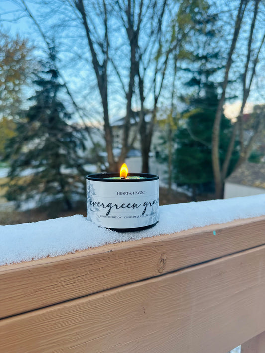 Evergreen Grace Candle | Cedarwood & Balsam Vanilla – Heart & Havoc Holiday Collection